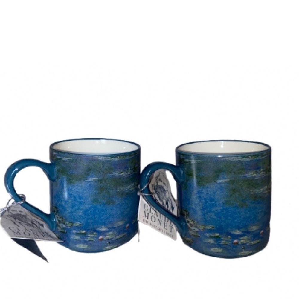 Claude Monet Blue Water Lilies Ceramic Mug - Blue Set of 2